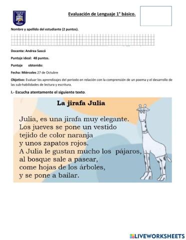 Prueba de lenguaje 1ro