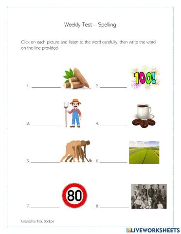 Weekly Test - Spelling 29th Oct