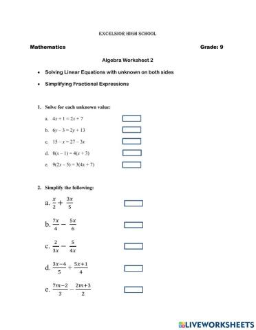 Solving Equations and Simplifying Algebraic Fractions
