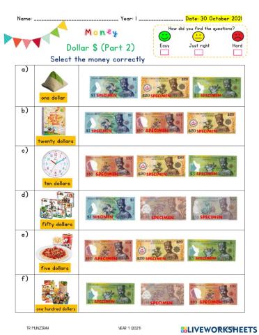 Money - Choosing the correct amount (Brunei Dollar -)