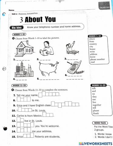 About You Worksheet