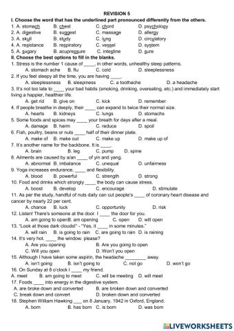 Unit 2 - Your Body and you - Practice test