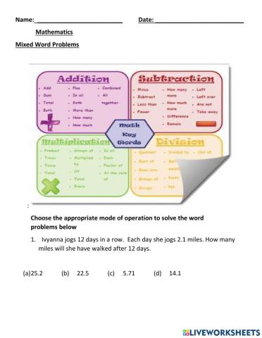 Mixed Application Word Problems