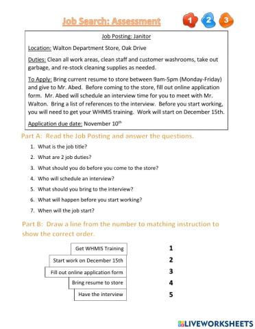 Job search sequence assessment