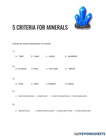 5 criteria of minerals