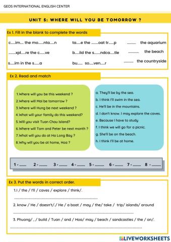 Worksheet Unit 5-Grade 5