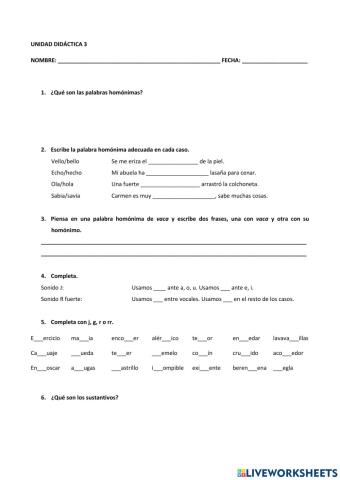 Examen Lengua Unidad 3 B