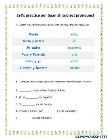 Spanish Subject Pronouns Practice