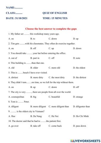 English 9 quiz 15 minutes