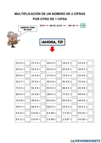 Producto dos cifras por una cifra