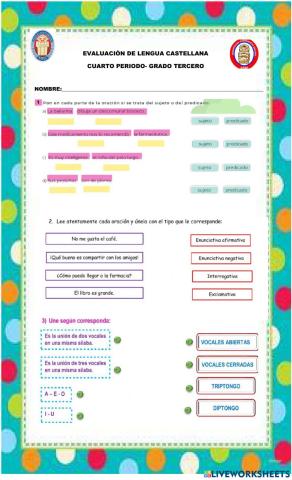 Evaluación lengua cuarto periodo