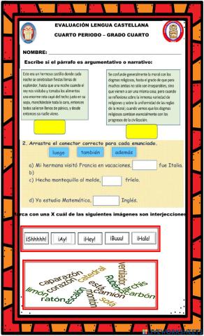 Evaluación lengua cuarto 4p