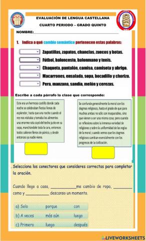 Evaluación lengua quinto 4p