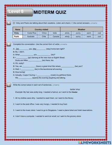 Simple past and places in a city