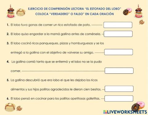 Ejercicio de comprensión lectora El estofado del lobo