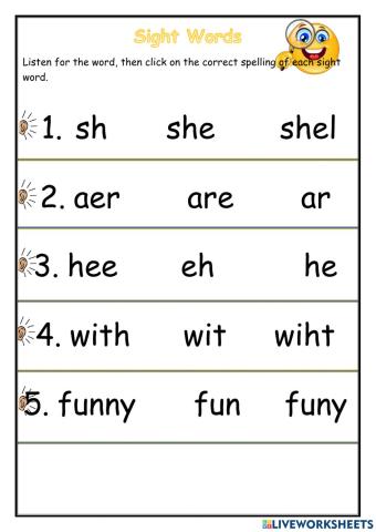 Sight Words Identify