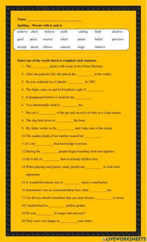 Words with ie and ei