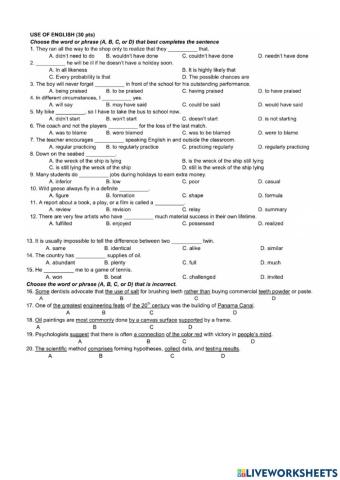 B2+ Grammar, Reading test