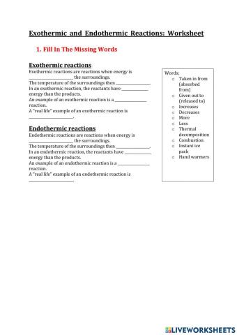 Year 9 Unit 6 Exothermic and Endothermic Reaction