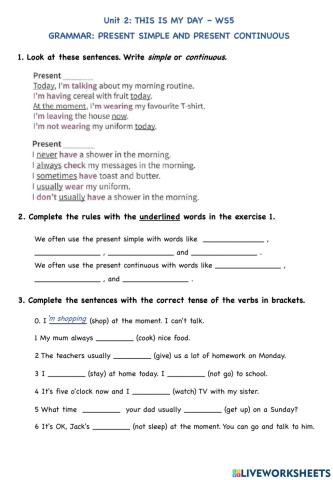 Unit 2 This is my day Grammar ws