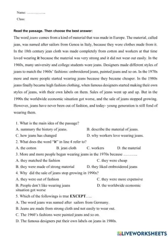 Unit 2: Clothing Read