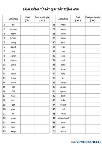 50 irregular verbs