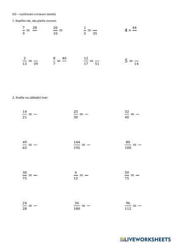 Rozšiřování a krácení zlomků