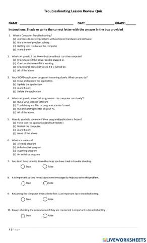 Computer Troubleshooting Quiz