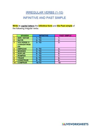1-irregular.infinitive and past simple.1-10