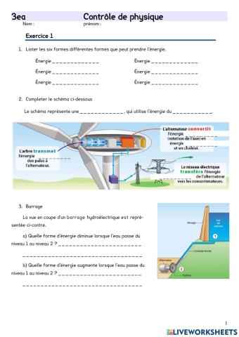 Contrôle énergie 3ème