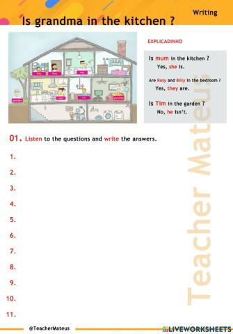 PRESENT SIMPLE - Is grandma in the kitchen ? - Writing