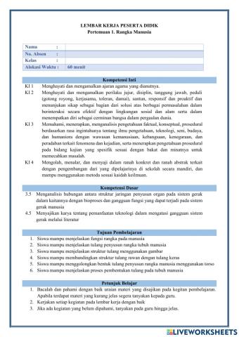 Lembar Kerja Peserta Didik KD 3.5 Sistem Gerak