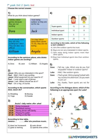 7th grade Unit 2 Sports test