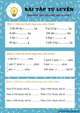 Ôn tập đổi đơn vị + Thế kỉ