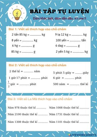 Ôn tập đổi đơn vị + Thế kỉ