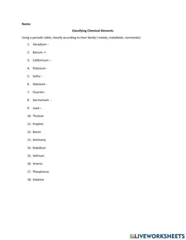 Classify chemical elements