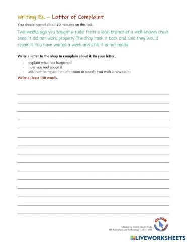 Writing Ex. - Letter of Complaint II (GT IELTS)
