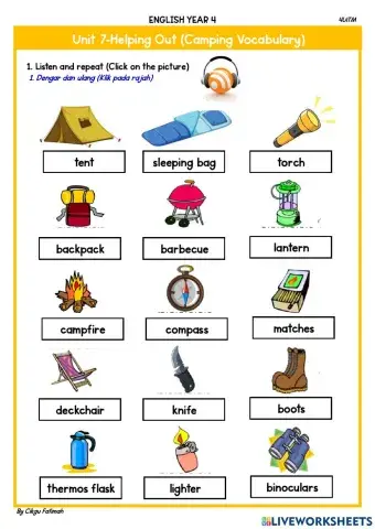 Unit 7 Helping Out -Camping Vocabulary