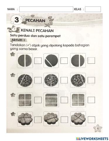 Pecahan Setengah (perdua) dan Suku (perempat)