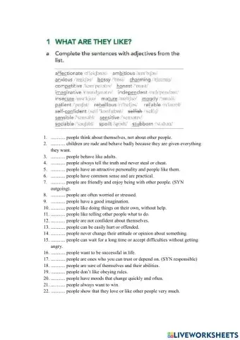 Vocabulary bank - personality