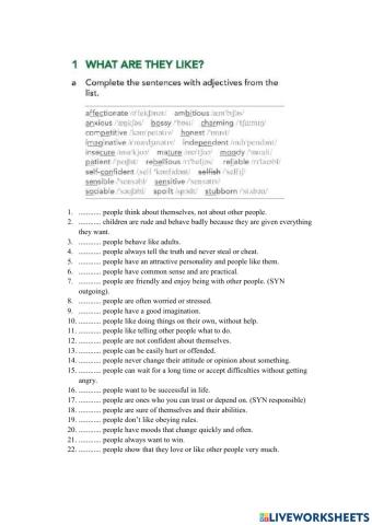 Vocabulary bank - personality