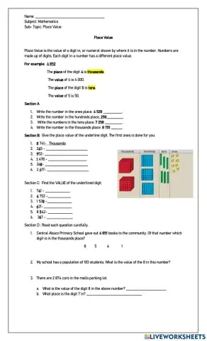 Place Value up to Thousands