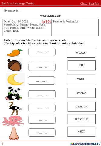 Worksheet starfish