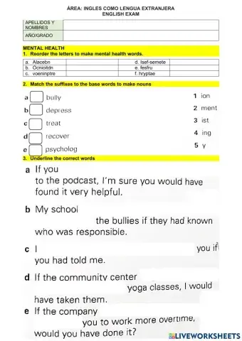 Evaluacion ingles 5to secundaria