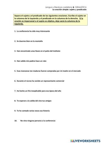 La oración: sujeto y predicado