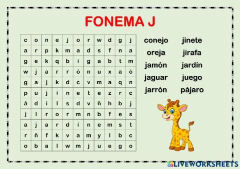 Sopa de letras fonema j