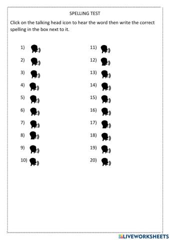 Spelling Test Worksheet - Noun Plurals