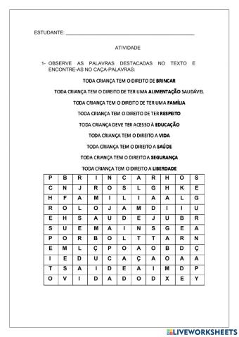 Caça palavras direito das criancas
