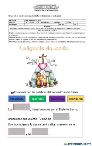 Evaluación interactiva de reli 3° iii period