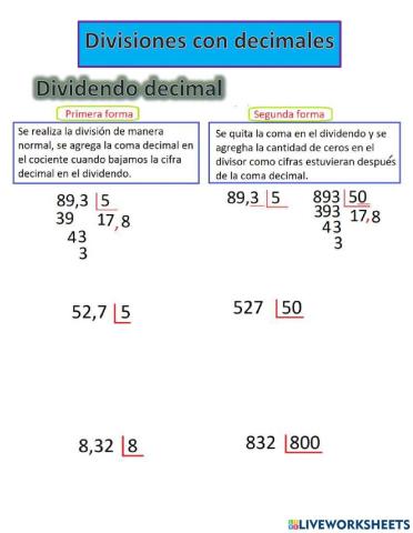 División con dividendo decimal